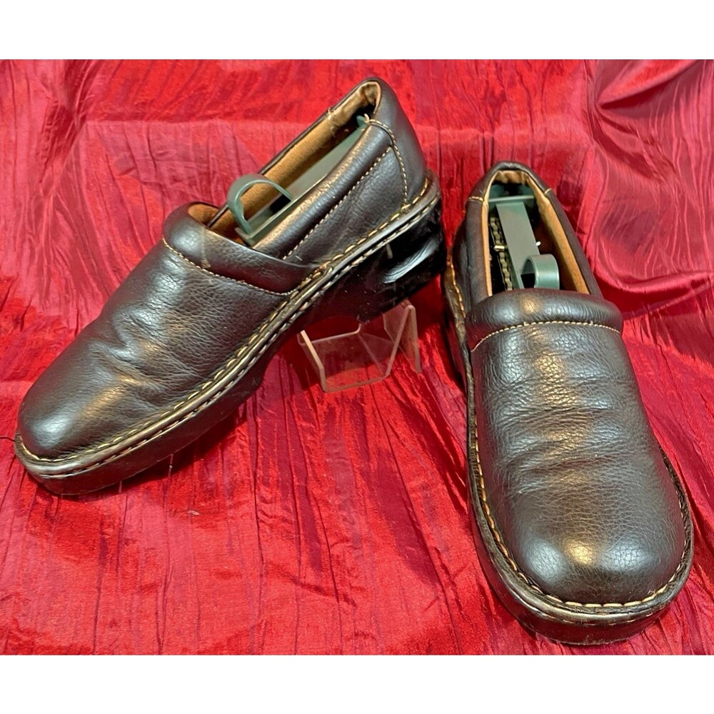 Womens BOC Born Brown Leather Slip on Comfort Clogs Mules sz 39 (US 5)